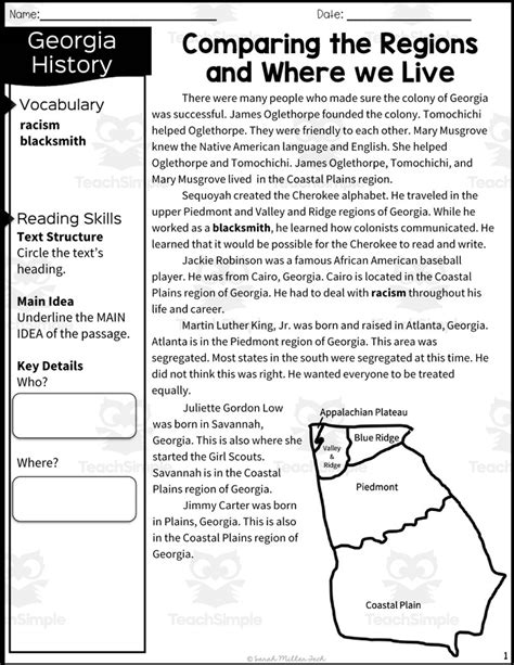 Nd Grade Reading Packet Georgia S Historical Figures Regions By