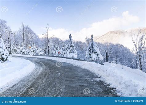 Road In The Snowy Mountains Stock Photo Image Of Scene Mountains