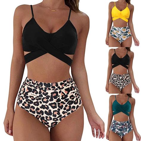 Frauen Sexy Leopard Print Bikini Set Push Up Baden Bademode High Waist