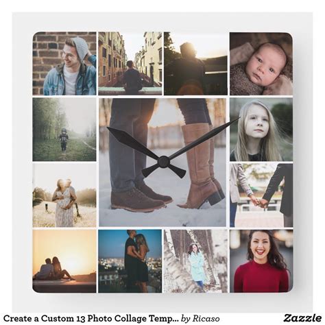Create a Custom 13 Photo Collage Template Square Wall Clock | Zazzle.com | Square wall clock ...