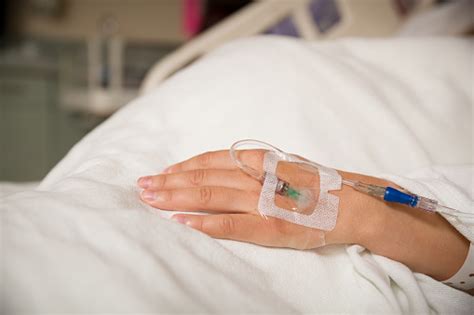 Close Up Hand Of Young Patient With Intravenous Catheter For Injection