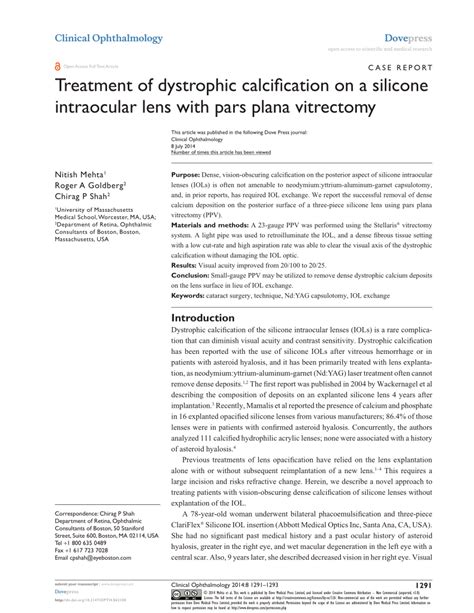 Pdf Treatment Of Dystrophic Calcification On A Silicone Intraocular