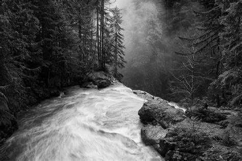 Gray Scale Photo Of River Nature Landscape Waterfall Forest Hd