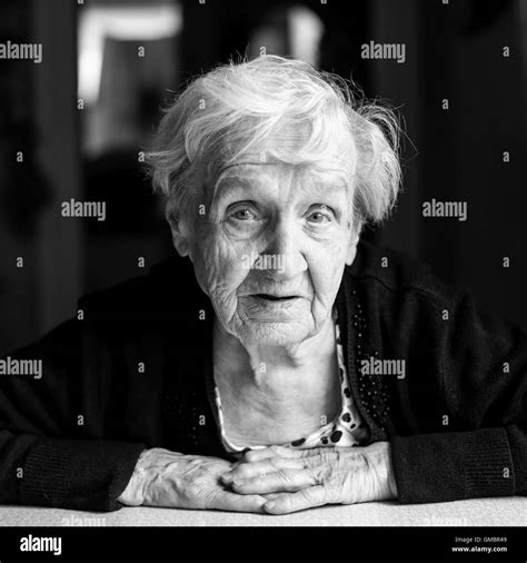 Black And White Portrait Of An Old Woman Closeup Stock Photo Alamy