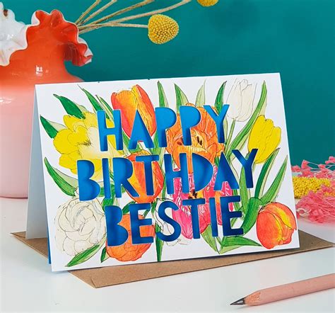 'Happy Birthday Bestie' Birthday Card | Miss Bespoke Papercuts