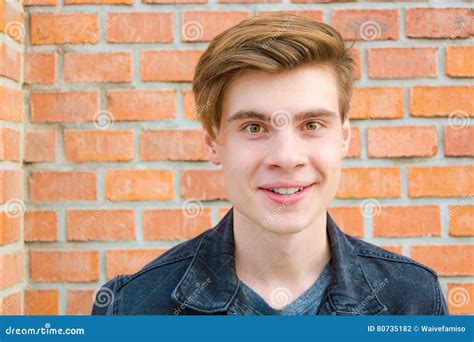 Teen Boy Face Portrait Showing Expression Of Happiness Smile Stock