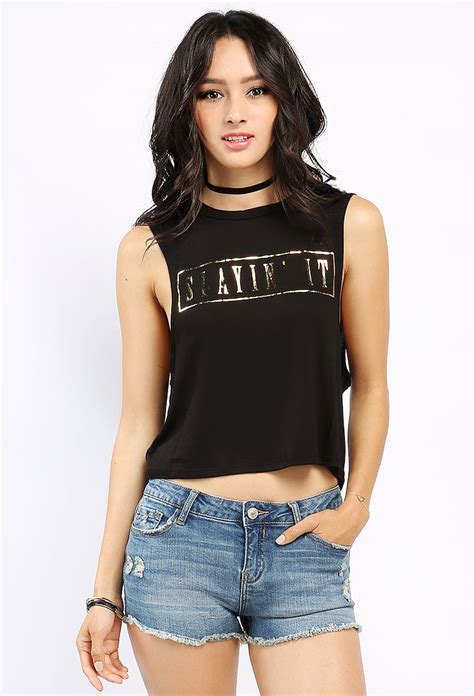 Sleeveless Graphic Crop Top Shop Old Cropped Tops And Bodysuits At