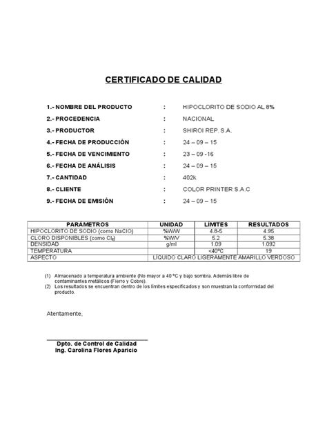 Certificado De Calidad