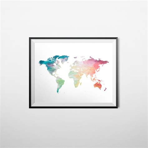 World Map Print Rainbow Painted Map Fine Art Print Giclee