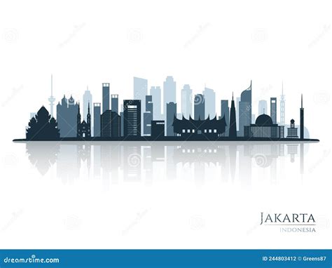 Jakarta Skyline Silhouette With Reflection Stock Vector Illustration