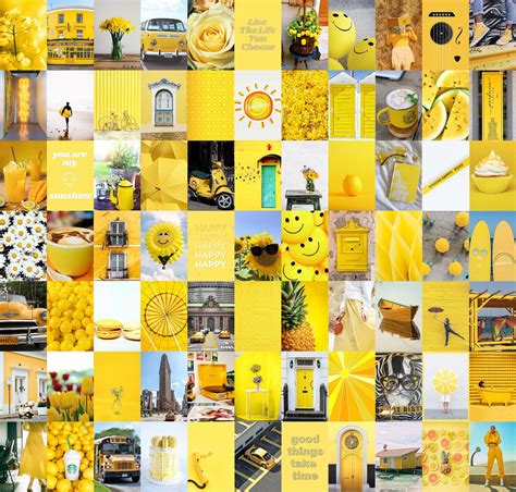 Yellow Collage Kit 80 Pcs Yellow Aesthetic Wall Collage Etsy