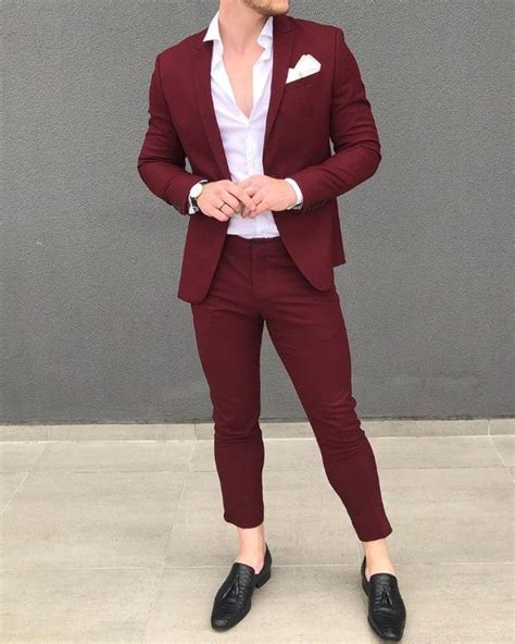 Maroon Color Men S Outfit Red Shirt Outfits Blazer Outfits Men Mens