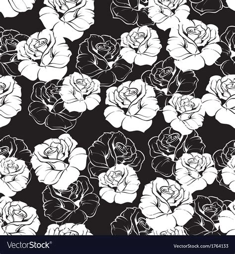 Seamless Floral Pattern With White Roses On Black Vector Image