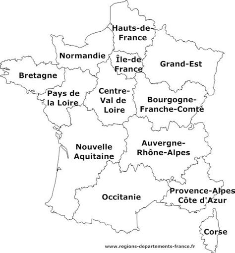 Carte De France Avec Régions Et Départements à Imprimer En Noir Et Blanc