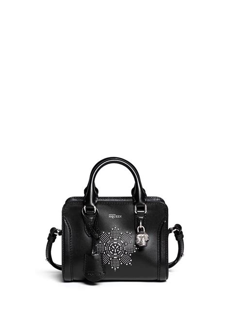 Alexander Mcqueen Black Padlock Mini Floral Stud Leather Bag