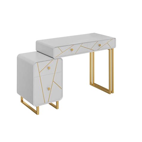 Modern White Makeup Vanity Expandable Dressing Table With Cabinet Homary