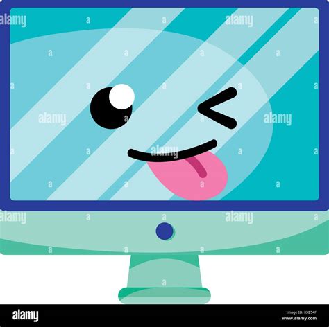 Funny Computer Screen Kawaii Cartoon Stock Vector Image And Art Alamy