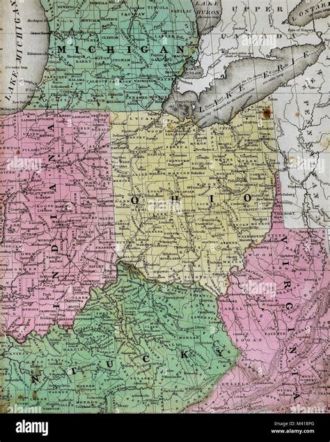 1839 Mitchell Map Midwest States Indiana Ohio Kentucky Michigan
