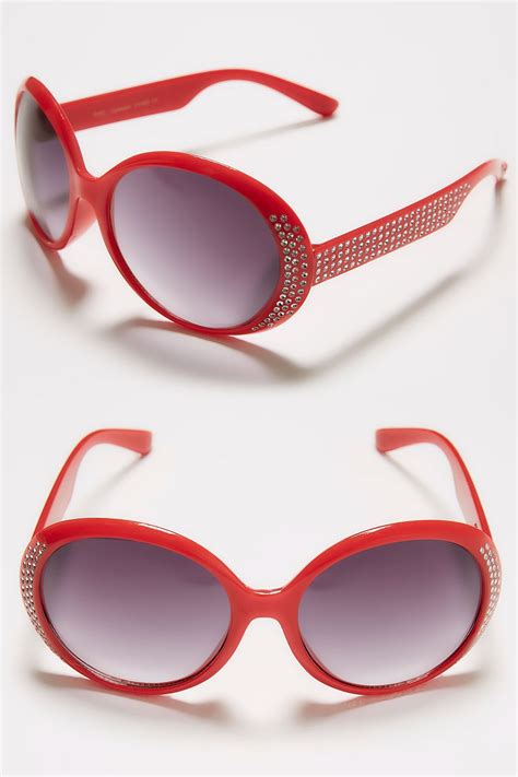 Red Round Sunglasses With Diamante Detail And Uv Protection Yours Clothing