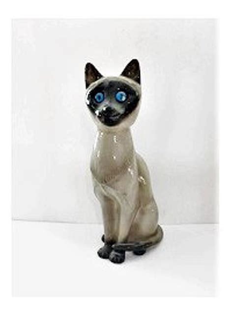 Vintage Large Siamese Cat Figurine Tall Cat With Big Blue Eyes Etsy