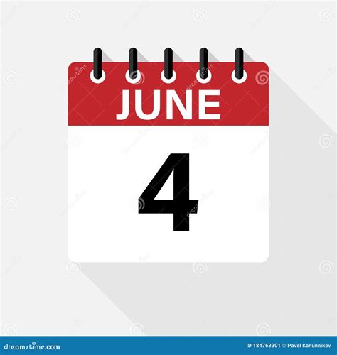 June 4 Calendar Icon Calendar Icon With Shadow Flat Style Date Day