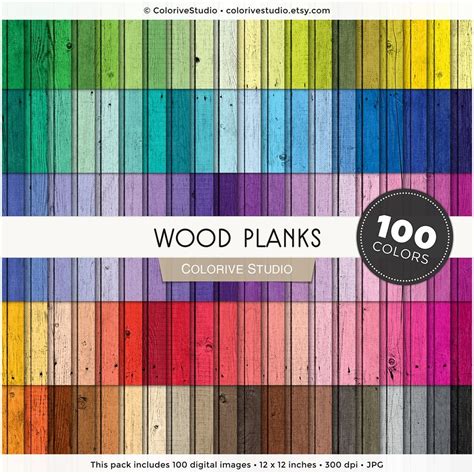 Wood Planks Digital Paper 100 Rainbow Colors Colored Rustic Etsy In