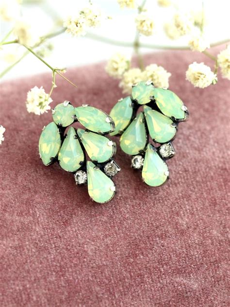 Mint Earrings Mint Opal Earrings Gift For Her Bridal Etsy