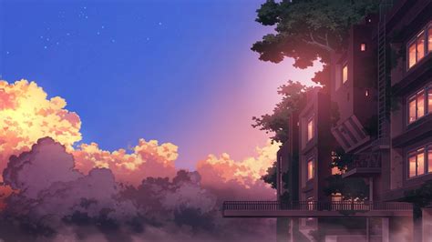 Anime Landscape Building Sunset Clouds Scenic Anime Landscape X Download Hd