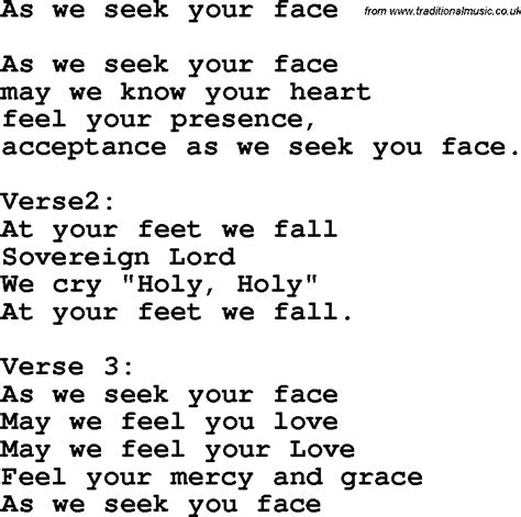 Country Southern And Bluegrass Gospel Song As We Seek Your Face Lyrics