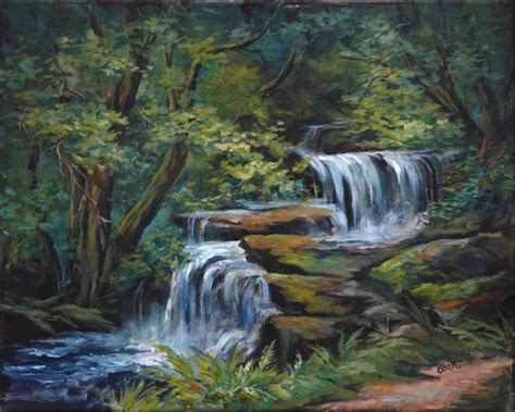 Deep Forest Waterfalls Waterfall Art Waterfall Paintings Landscape