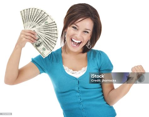 Excited Young Woman Holding Money Stock Photo Download Image Now