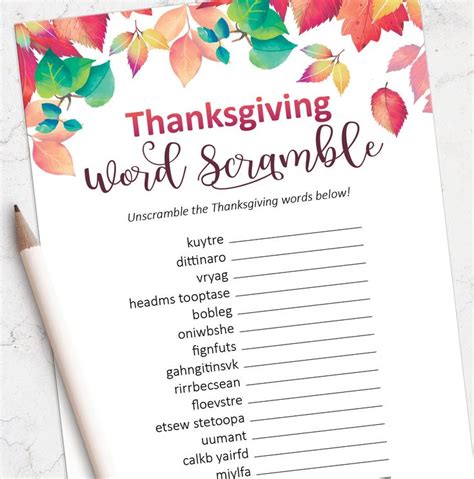 Printable Thanksgiving Games Word Scramble Thanksgiving Etsy Canada