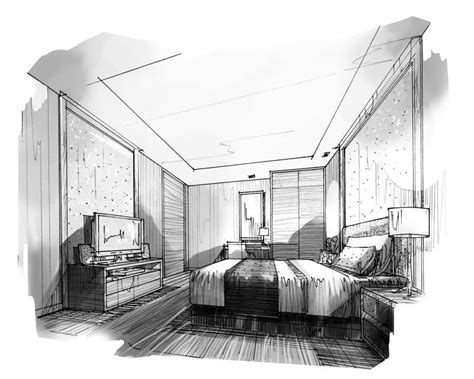 Sketch Perspective Interior Bed Room Black And White Interior Design