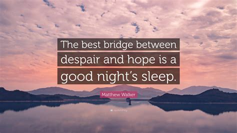 Matthew Walker Quote: “The best bridge between despair and hope is a