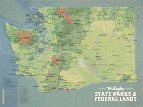 Washington State Parks And Federal Lands Map 18x24 Poster Etsy Canada