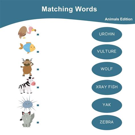 Printable Matching Words Worksheet Matching Animal Picture With Name