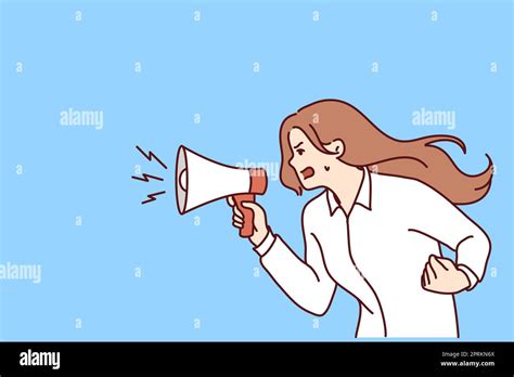 Furious Young Woman Hold Megaphone Scream Loud Angry Girl Shout In
