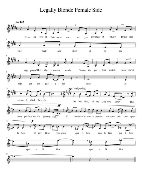 Legally Blonde Female Side Sheet Music For Piano Solo
