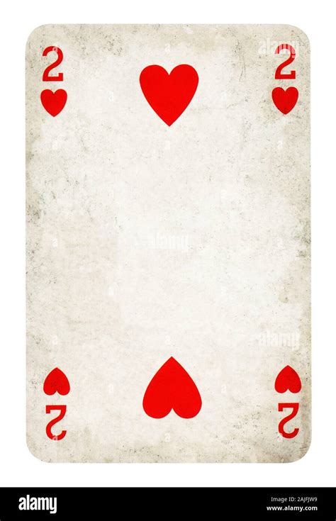 Two Of Hearts Vintage Playing Card Isolated On White Clipping Path