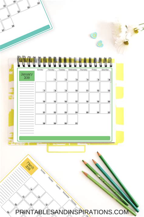The Printable Calendar Is Sitting On Top Of A Desk Next To Pencils And