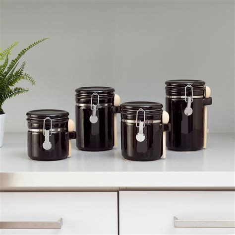 Home Basics 4 Piece Ceramic Canister Set With Spoons Cs44153 The Home