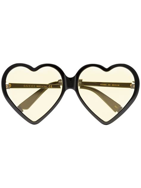 gucci yellow heart shaped sunglasses in black lyst