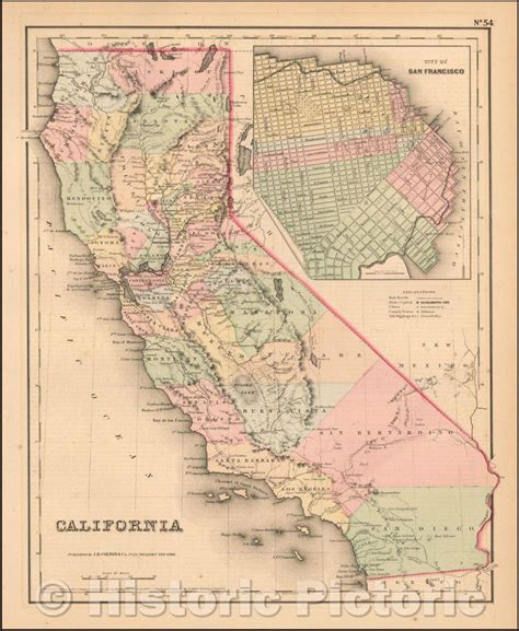 Historic Map California With San Francisco Inset Map 1857 Joseph