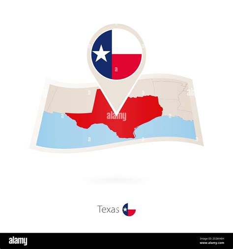 Folded Paper Map Of Texas Us State With Flag Pin Of Texas Vector
