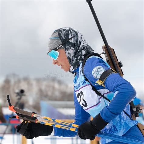 kamchatka sportswoman biathlete arina soldatova skiing on distance biathlon stadium after rifle
