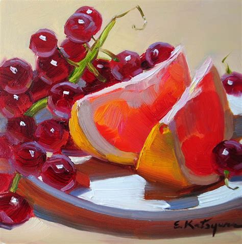 Grapefruit And Grapes By Elena Katsyura Картины Живопись Живопись фруктов