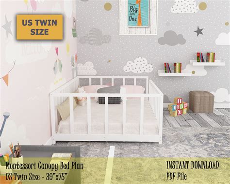 There are free bed plans here. Montessori Canopy Bed Plan, Twin Bed, Toddler Bed Frame ...