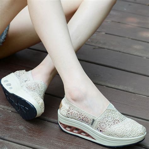 Summer Women Lace Flat Platform Shoes Woman Casual Air Mesh Breathable