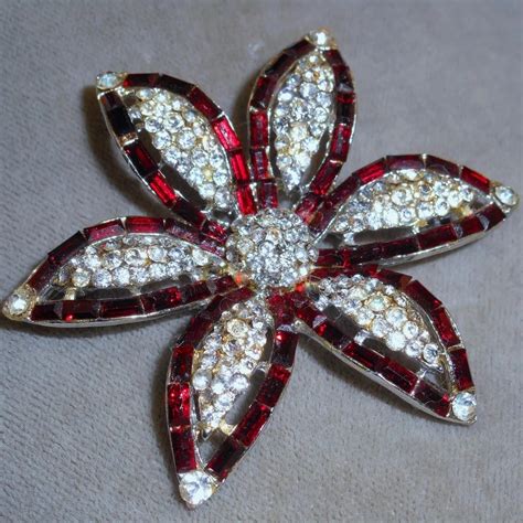 Vintage Rhinestone Poinsettia Flower Pin Alisons Antiques And Vintage