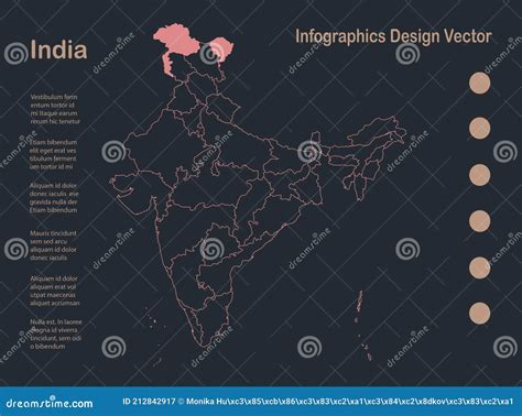 Infographics India Map Outline Flat Design Color Blue Orange Stock